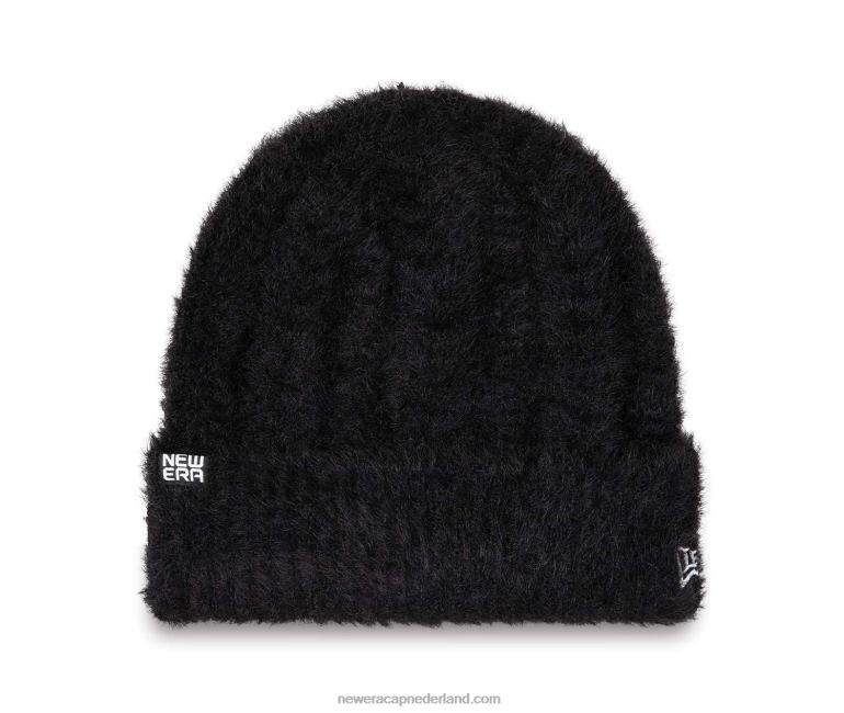 New Era dames pluizige zwarte beanie muts 0J2842371