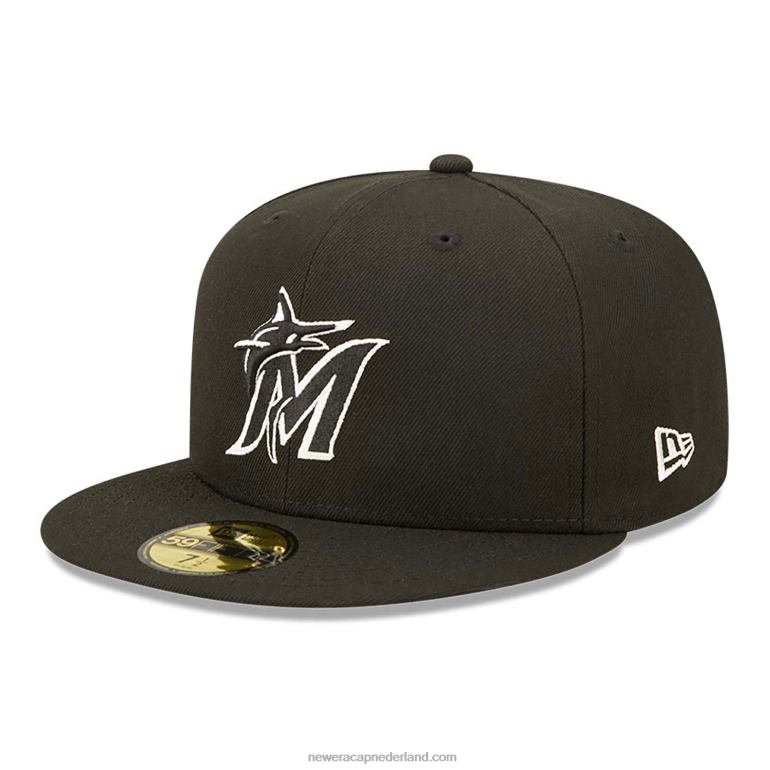 New Era Miami Marlins zwarte 59fifty getailleerde pet 0J284142