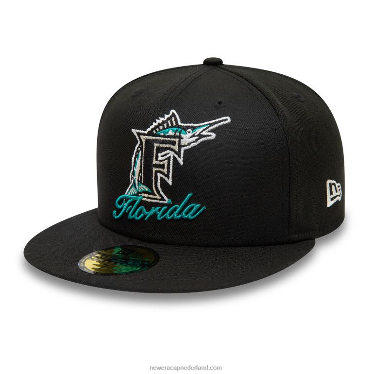 New Era Miami Marlins zwarte 59fifty pet met dubbel logo 0J284690