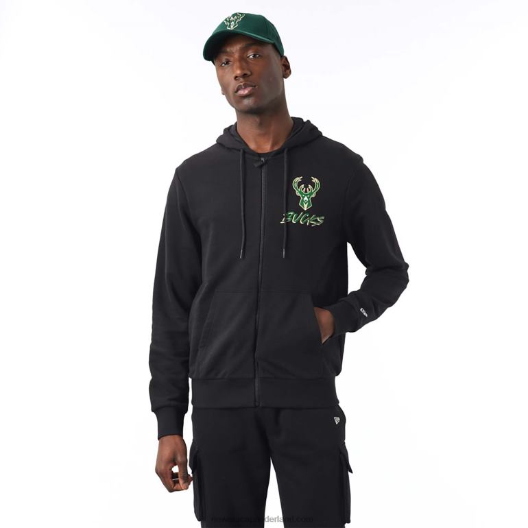 New Era milwaukee bucks nba script zwarte hoodie met rits 0J2842690