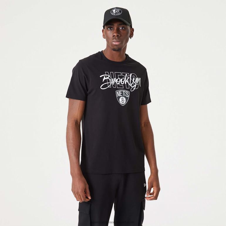 New Era Brooklyn Nets nba script zwarte t-shirt 0J2842943